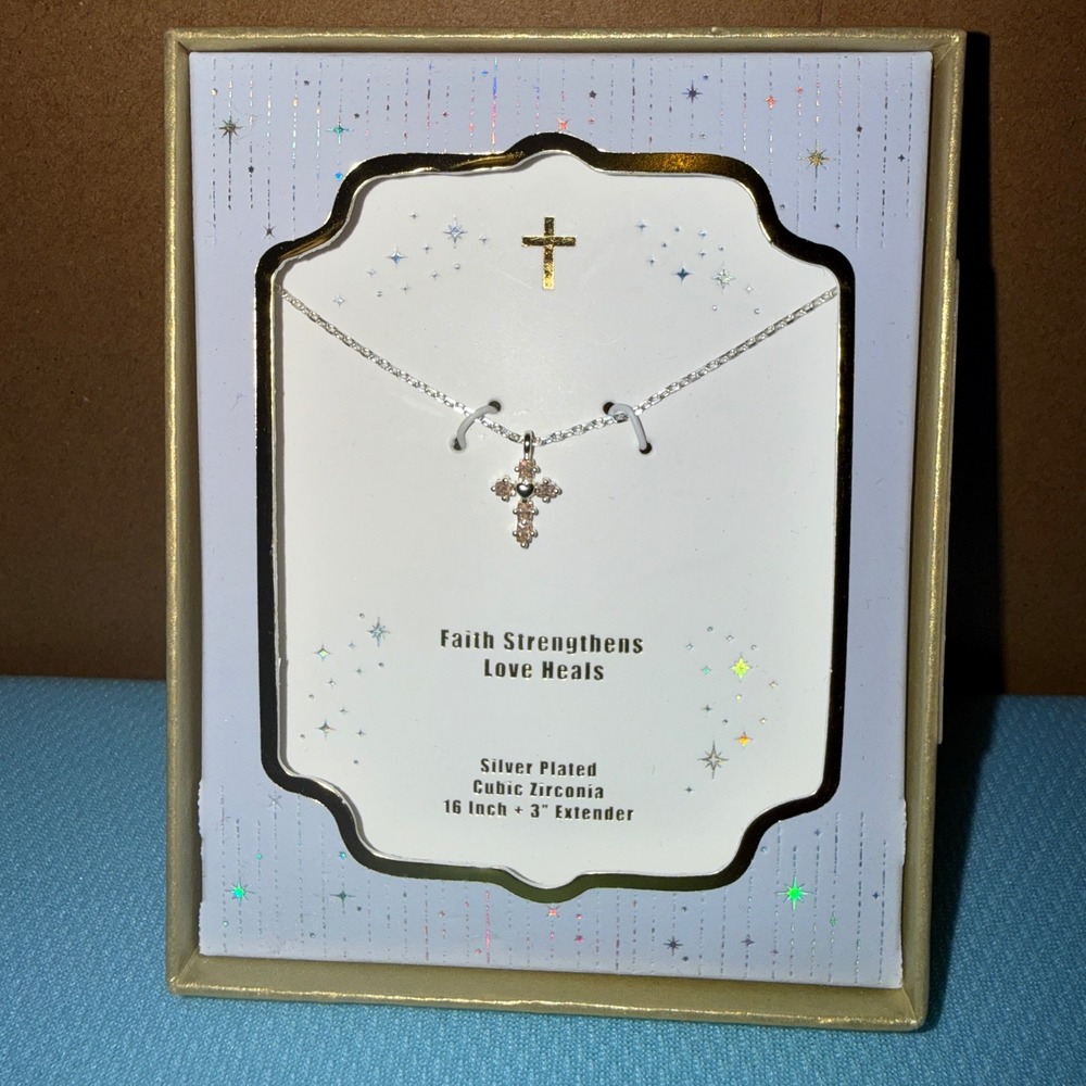 Cross Necklace NEW Silver Plated Cubic Zirconia Heart Pendant